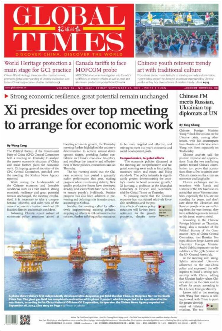 Portada de The Global Times (China)