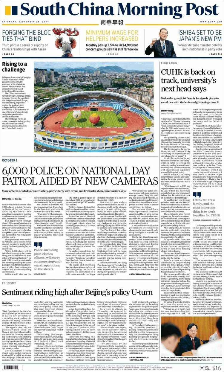 Portada de South China Morning Post (China)