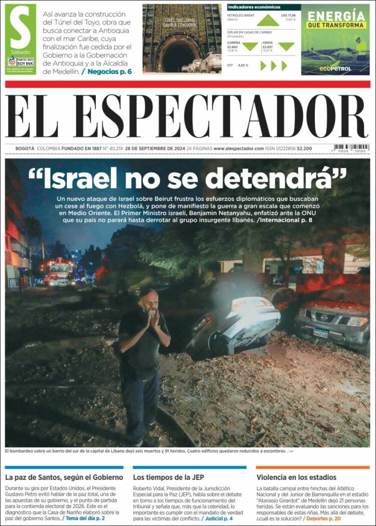 Portada de El Espectador (Colombia)
