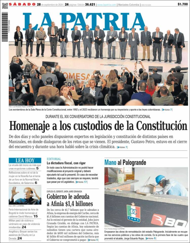 Portada de La Patria (Colombia)