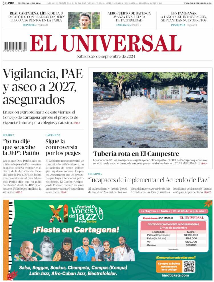 Portada de El Universal (Colombia)