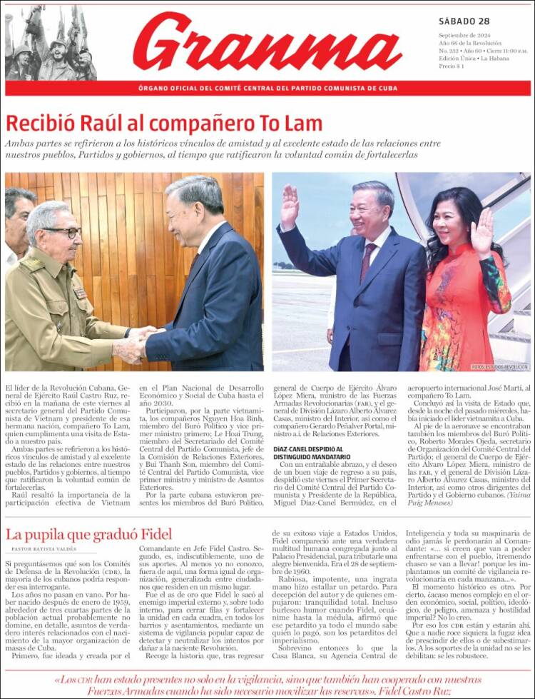 Portada de Granma (Cuba)