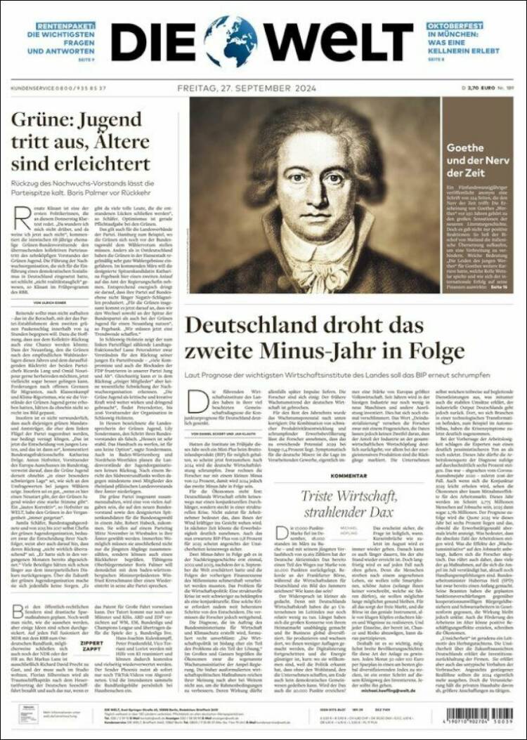 Portada de Die Welt (Alemania)