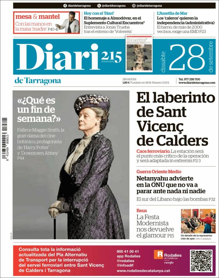 Portada de Diari de Tarragona (España)