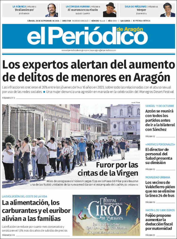 Portada de El Periódico de Aragón (España)