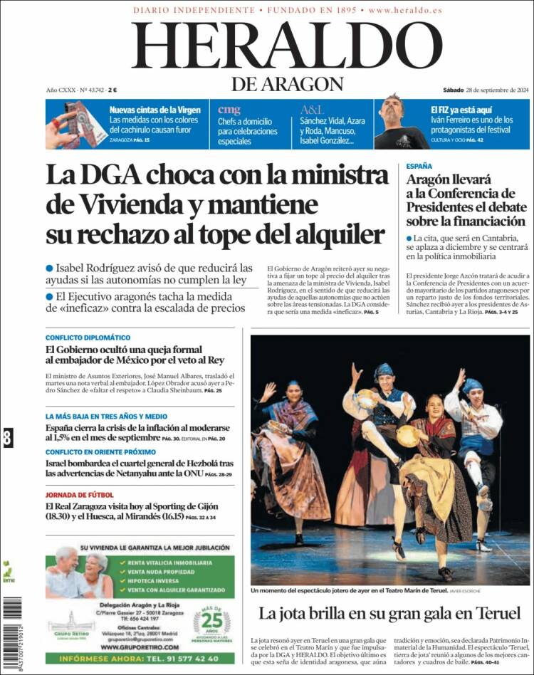 Portada de Heraldo de Aragón (España)