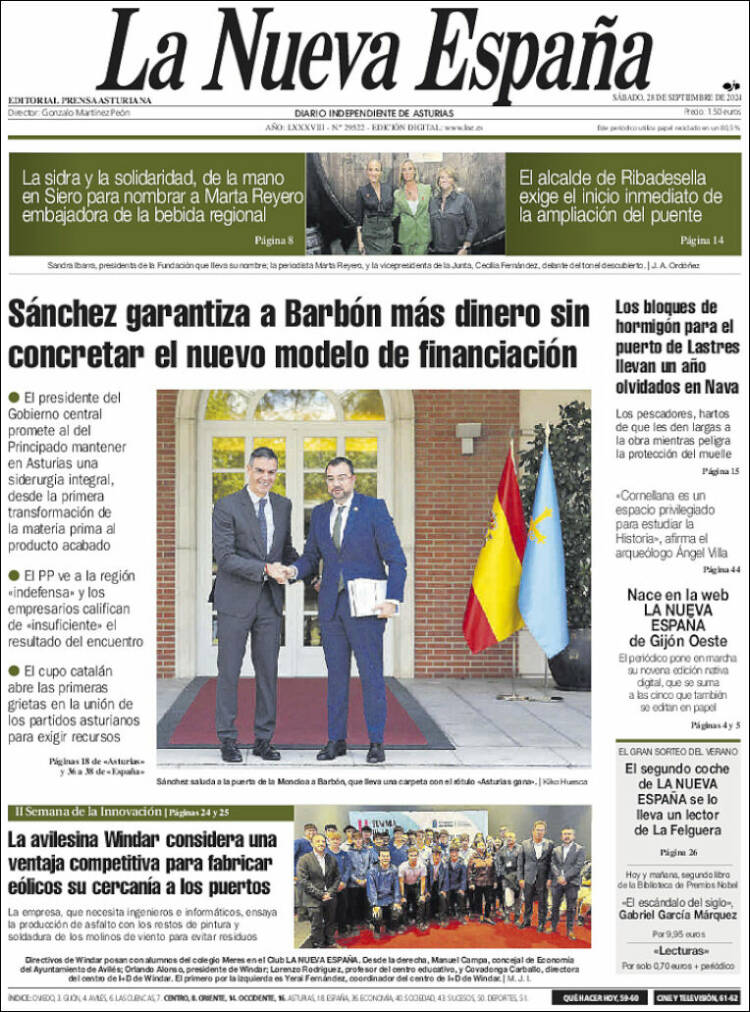 Portada de La Nueva España (España)