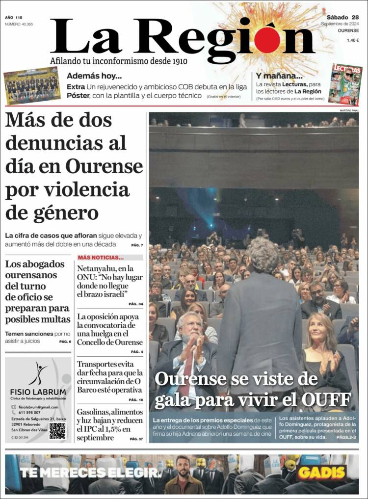 Portada de La Región de Ourense (España)