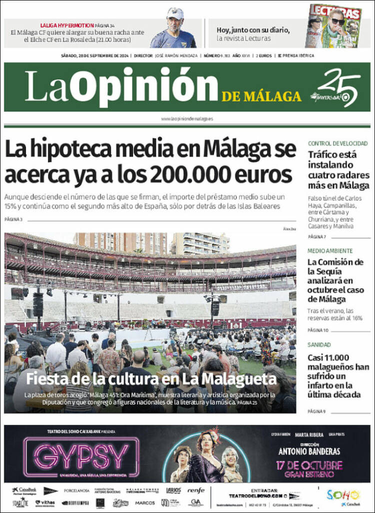 Portada de La Opinión de Málaga (España)