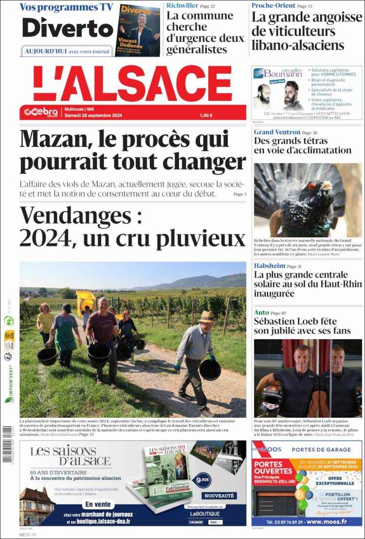 Portada de Journal L'Alsace (Francia)