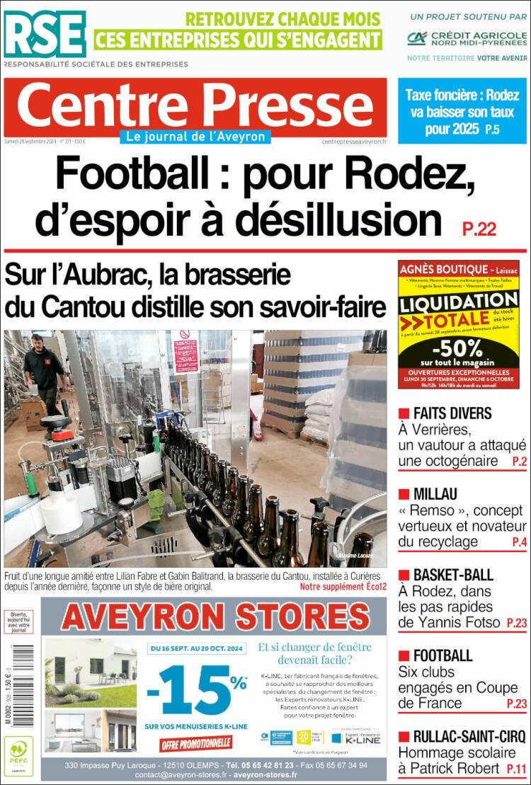 Portada de Centre Presse (Francia)