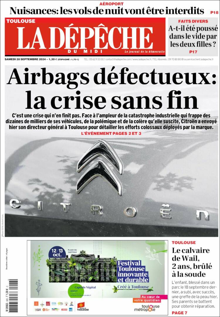 Portada de La Dépêche du Midi (Francia)