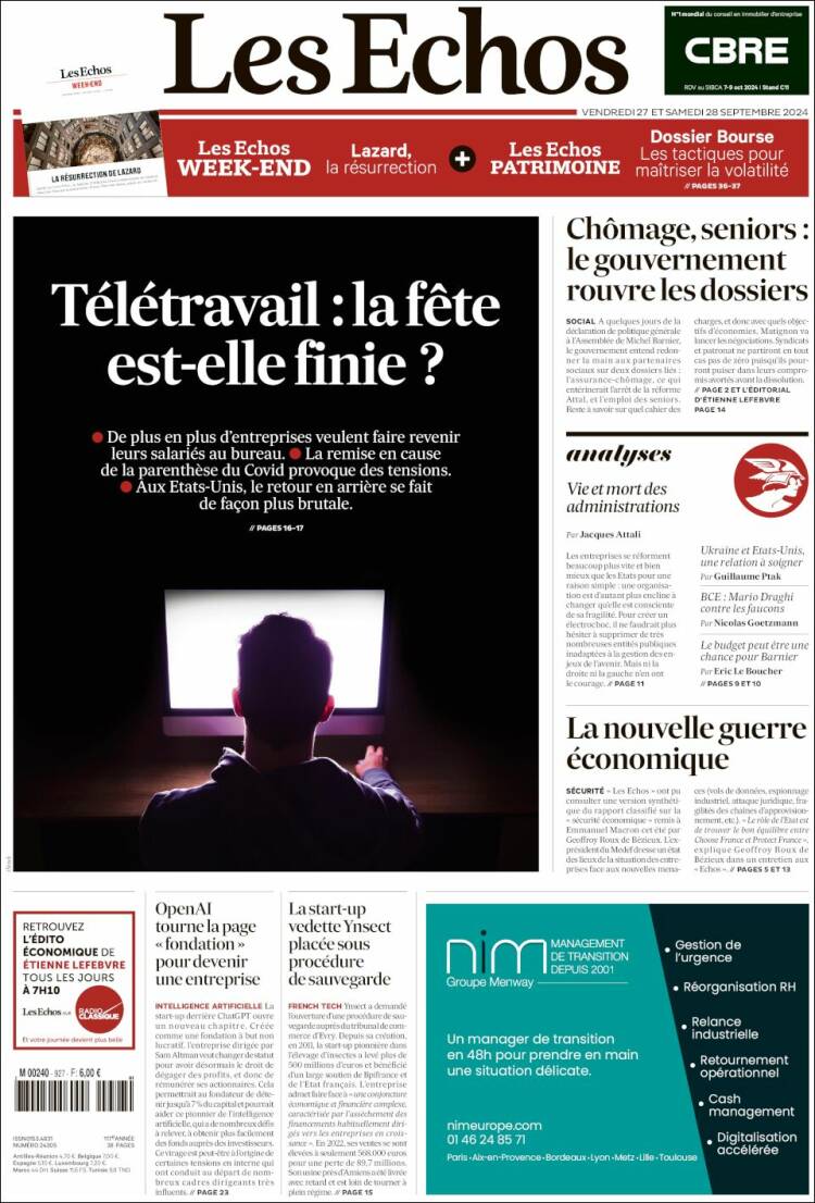 Portada de Les Echos (Francia)