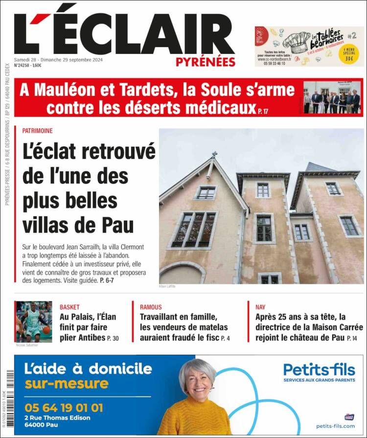 Portada de L'Eclair des Pyrénées (Francia)
