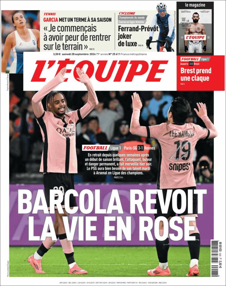 Portada de L'Equipe (Francia)