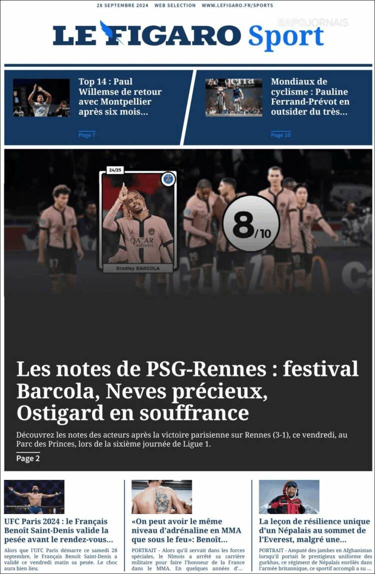 Portada de Le Figaro Sport (Francia)