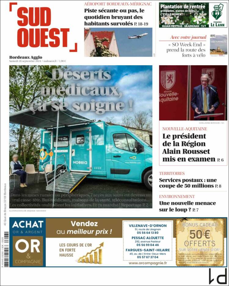 Portada de Sud Ouest (Francia)