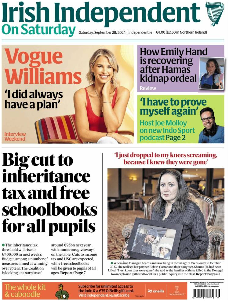 Portada de Irish Independent (Irlanda)