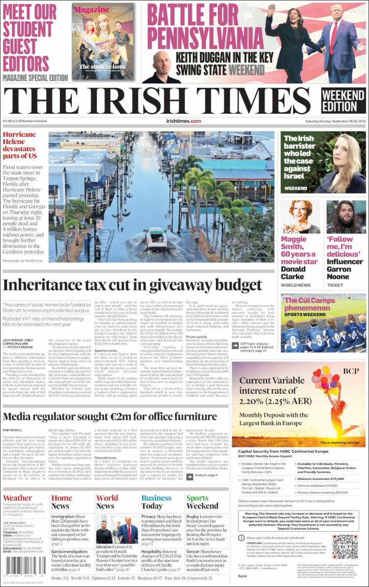 Portada de Irish Times (Irlanda)