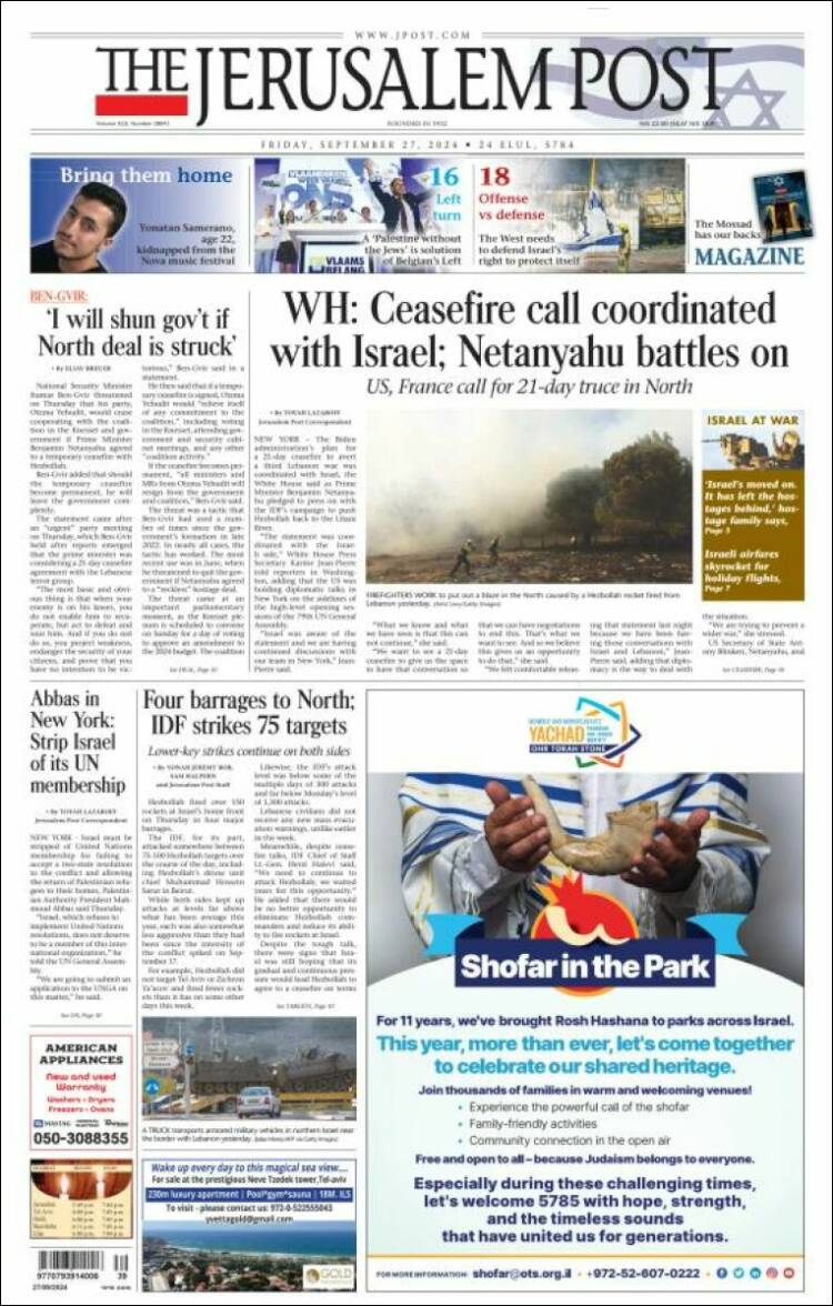 Portada de The Jerusalem Post (Israel)