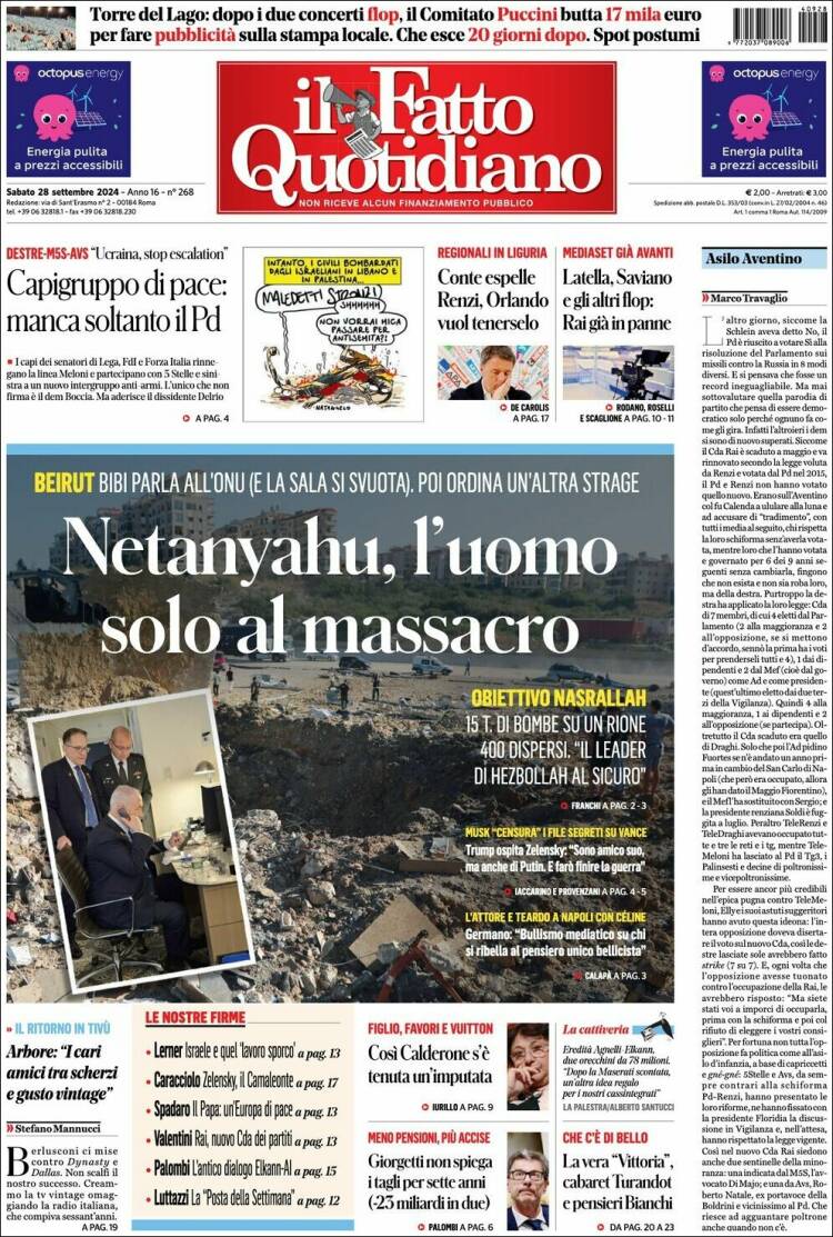Portada de Il Fatto Quotidiano (Italia)
