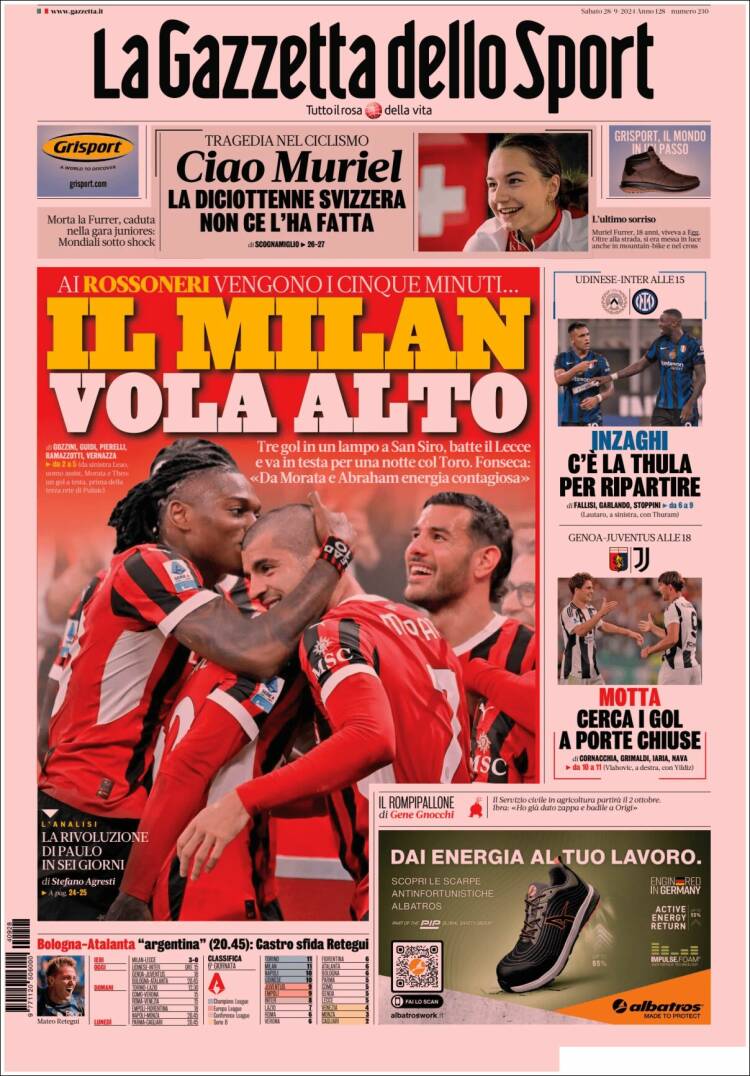 Portada de La Gazzetta dello Sport (Italia)