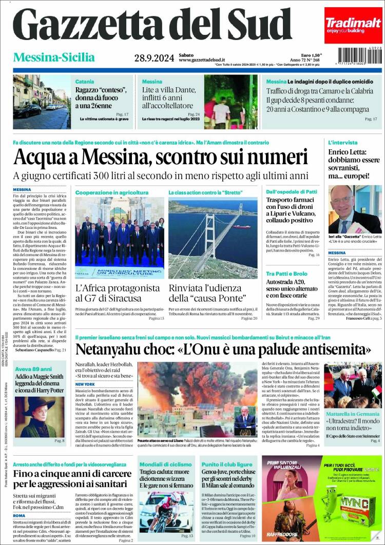 Portada de Gazzetta del Sud (Italia)