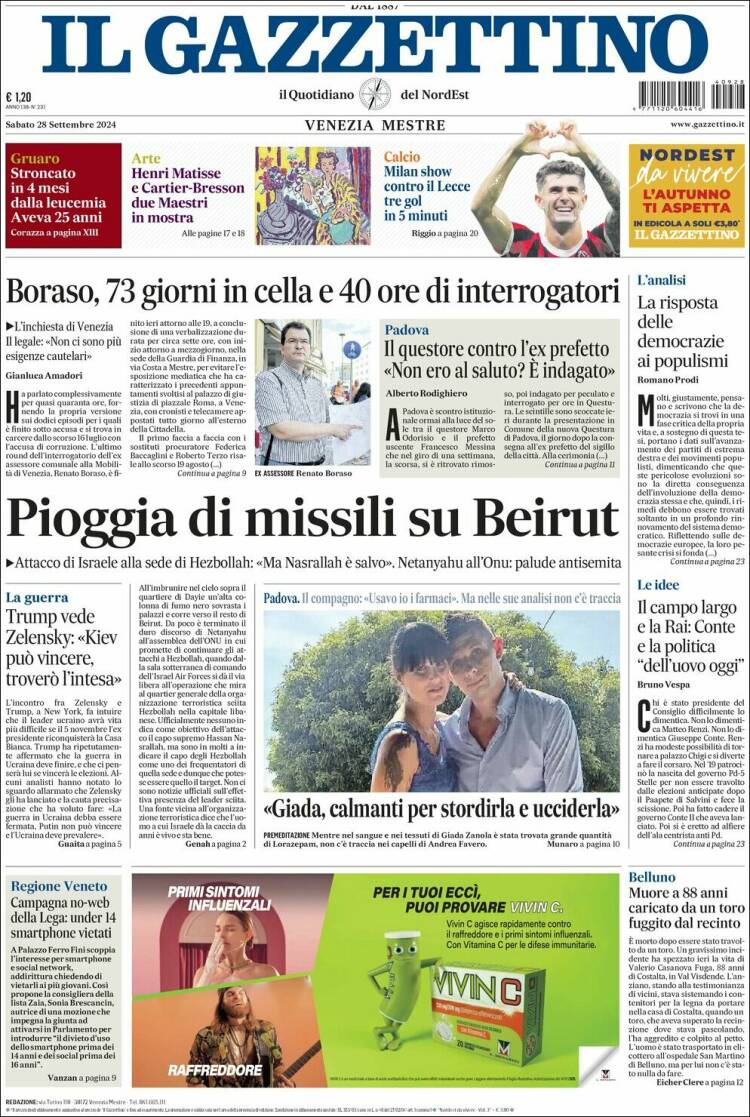 Portada de Il Gazzettino (Italia)