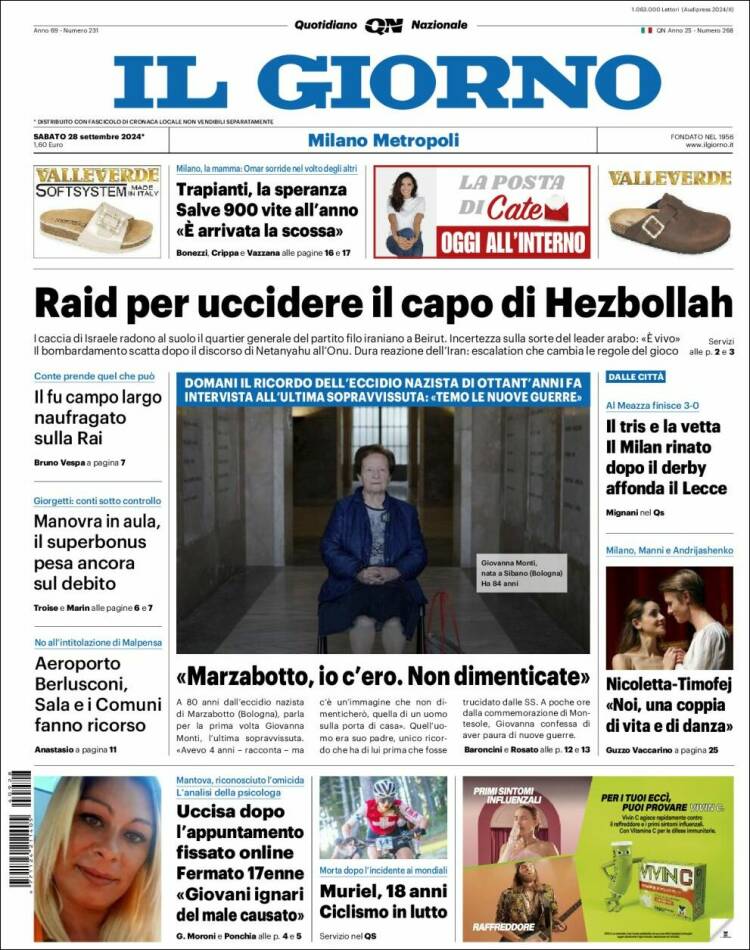 Portada de Il Giorno (Italia)