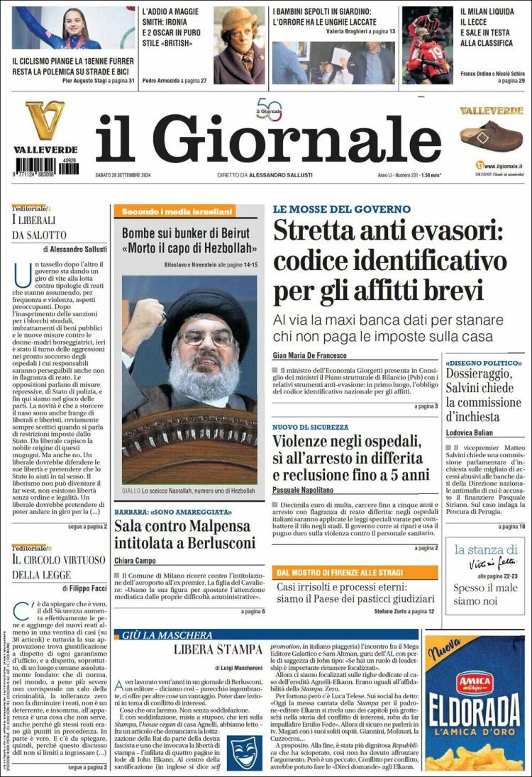 Portada de il Giornale (Italia)