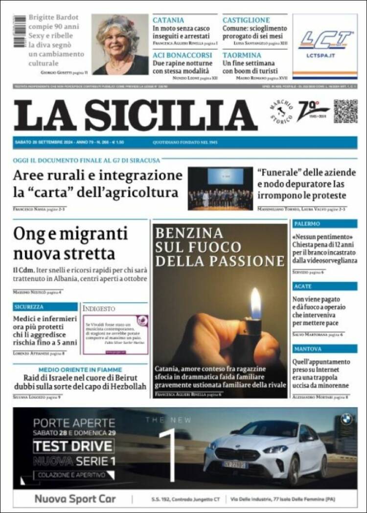 Portada de La Sicilia (Italia)
