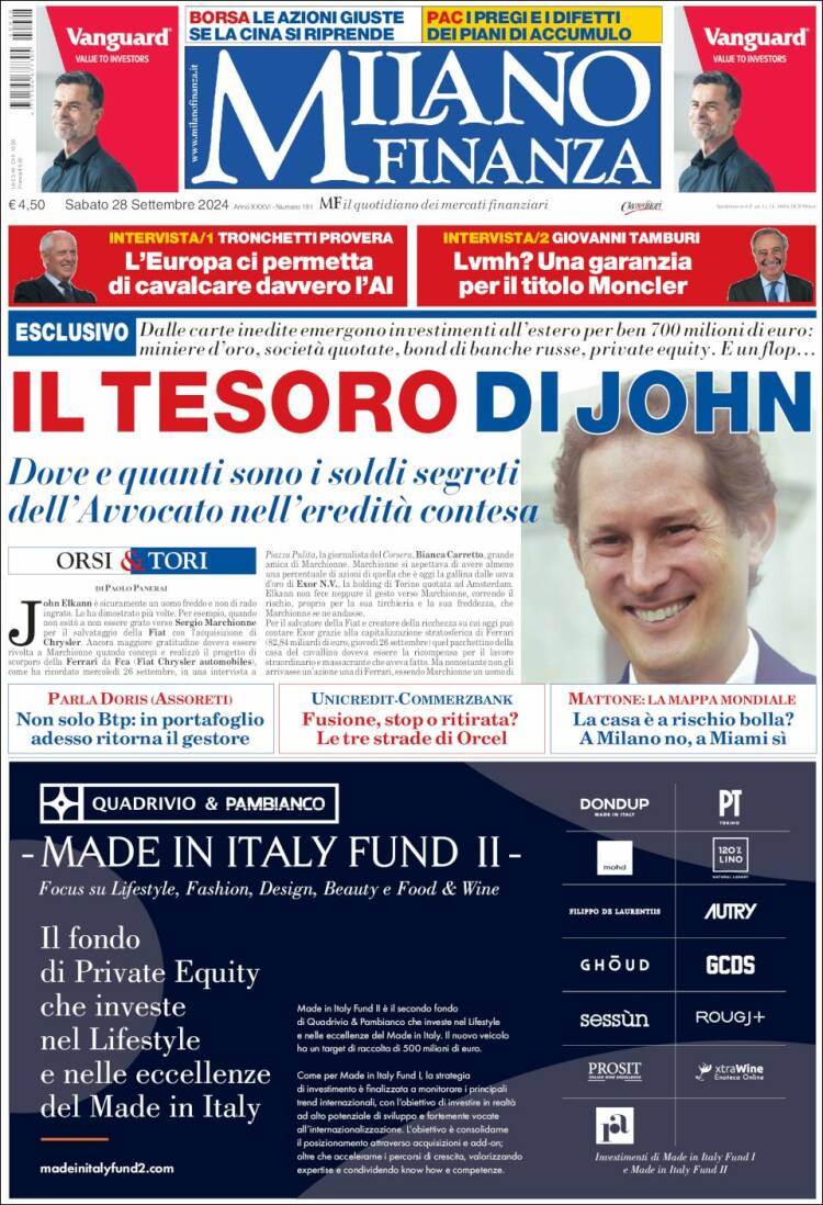 Portada de Milano Finanza (Italia)