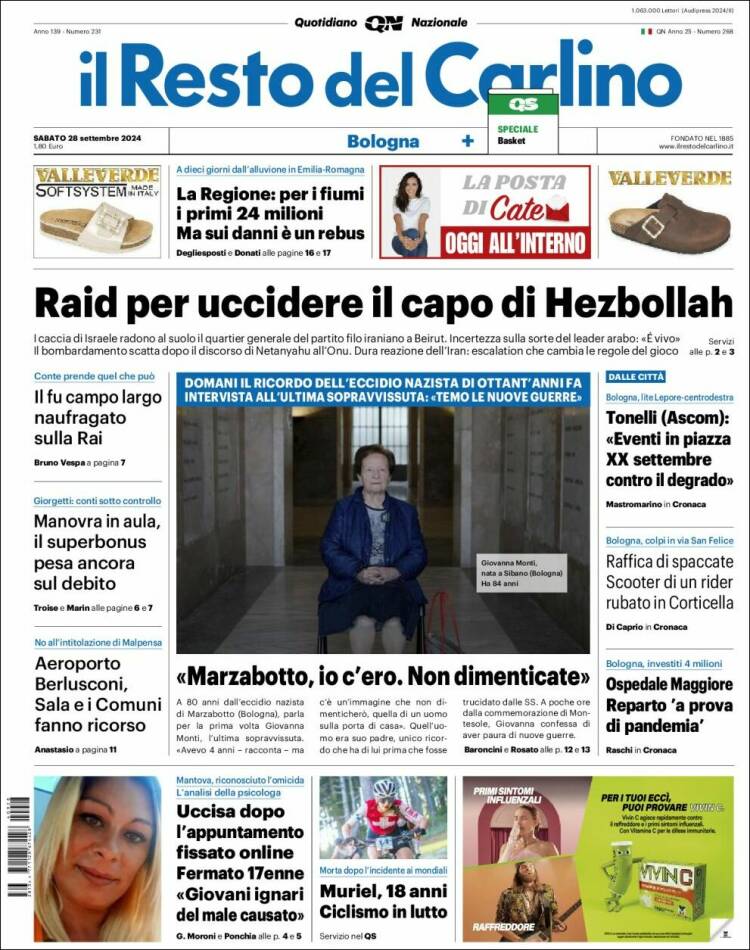 Portada de Il Resto del Carlino (Italia)