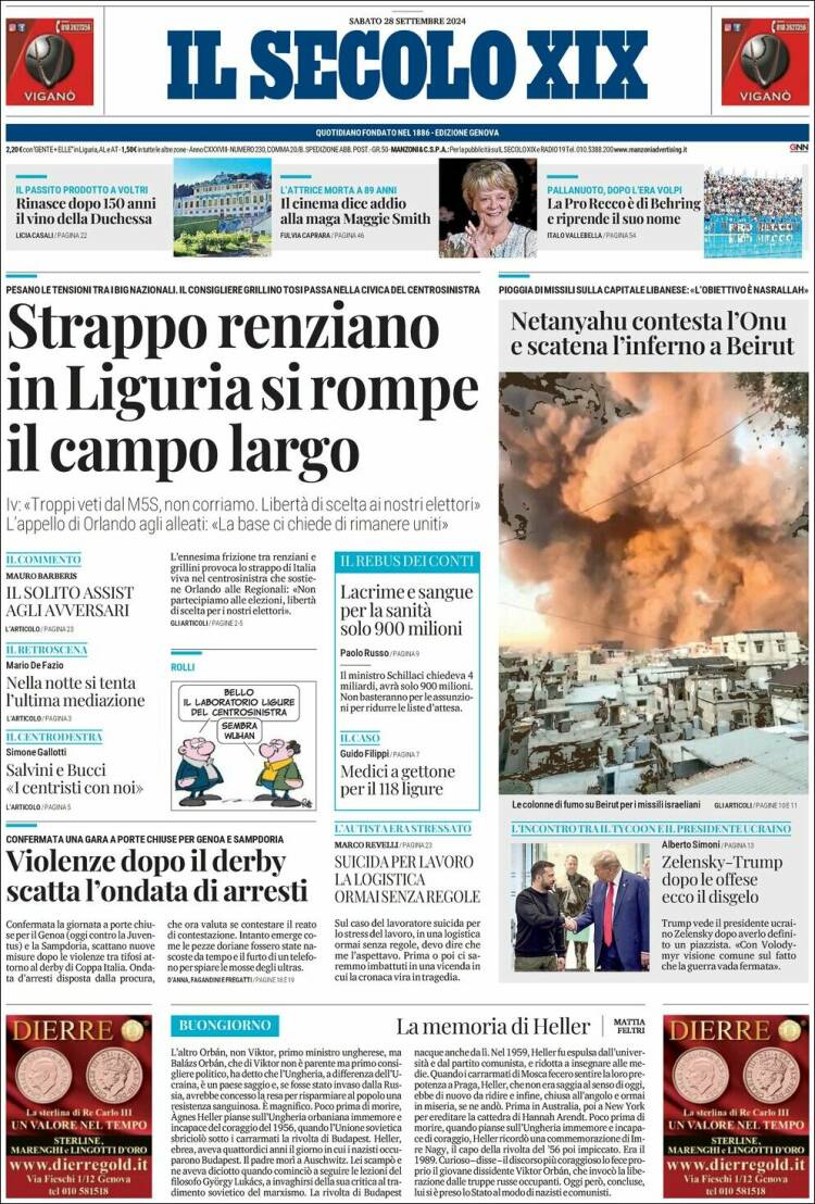 Portada de Il Secolo XIX (Italia)