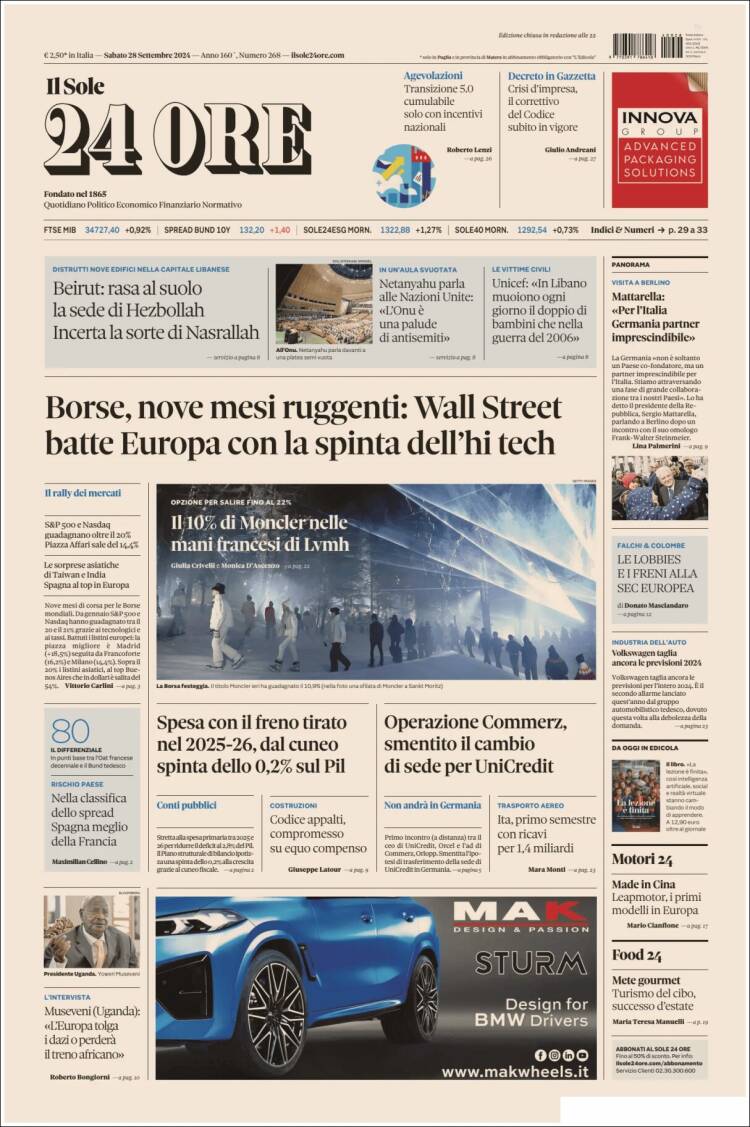 Portada de Il Sole 24 ORE (Italia)
