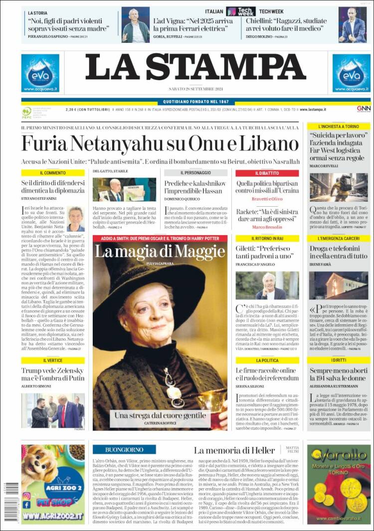 Portada de La Stampa (Italia)