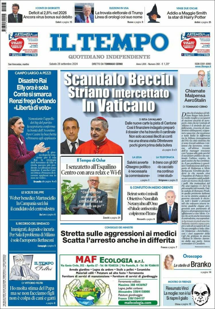 Portada de Il Tempo (Italia)