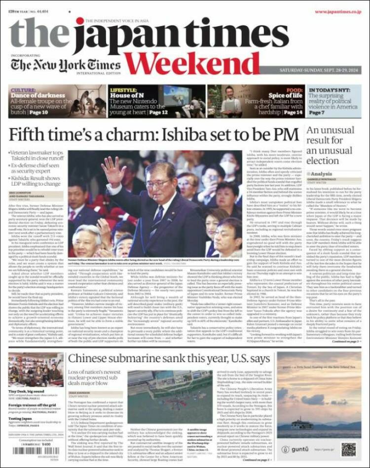 Portada de The Japan Times (Jap&oacute;n)