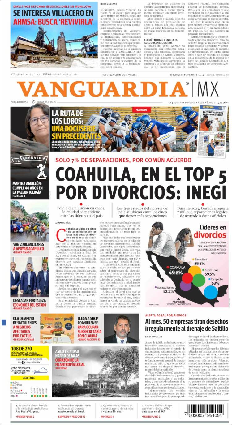 Portada de Vanguardia (M&eacute;xico)