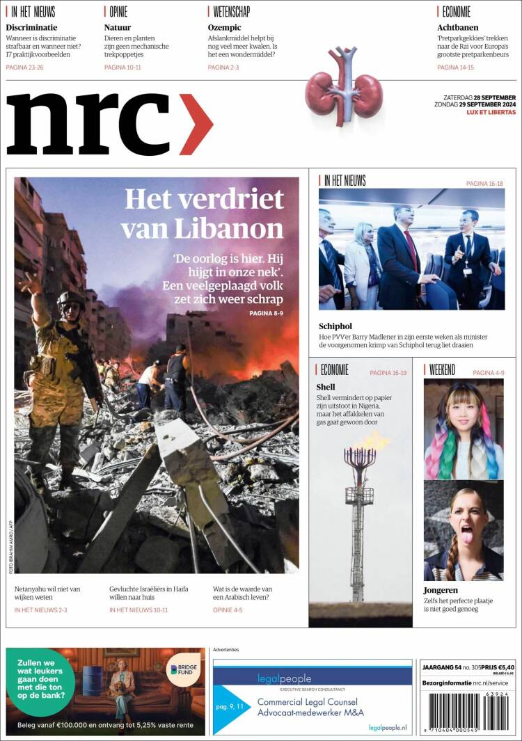 Portada de NRC Handelsblad (Pa&iacute;ses Bajos)