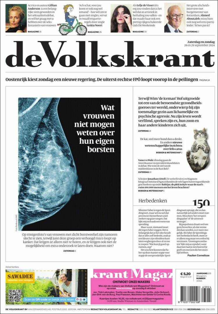 Portada de De Volkskrant (Pa&iacute;ses Bajos)