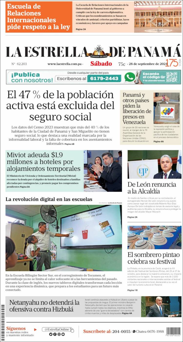 Portada de La Estrella de Panamá (Panam&aacute;)