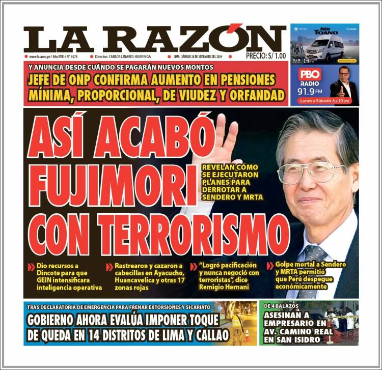Portada de La Razón (Per&uacute;)