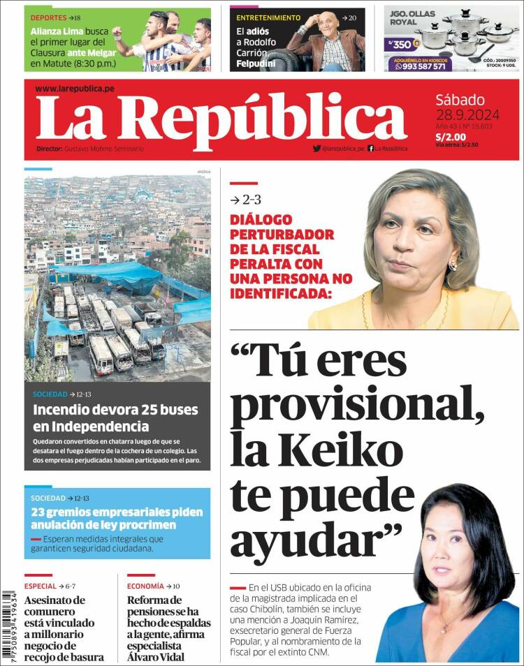 Portada de La Republica (Per&uacute;)