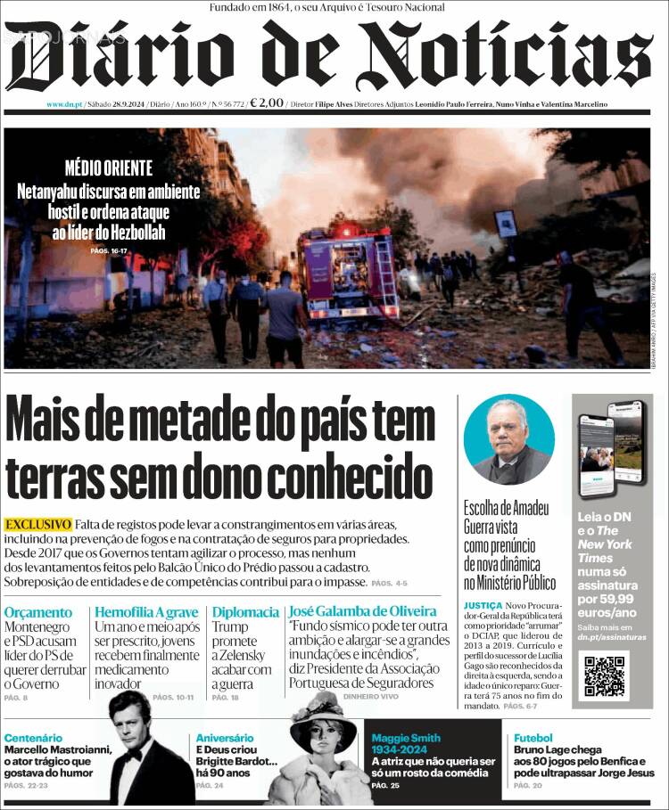 Portada de Diário de Noticias (Portugal)