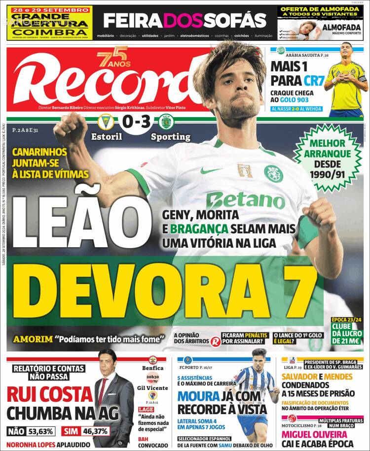 Portada de Jornal de Negócios (Portugal)