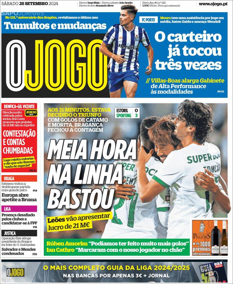 Portada de O Jogo (Portugal)