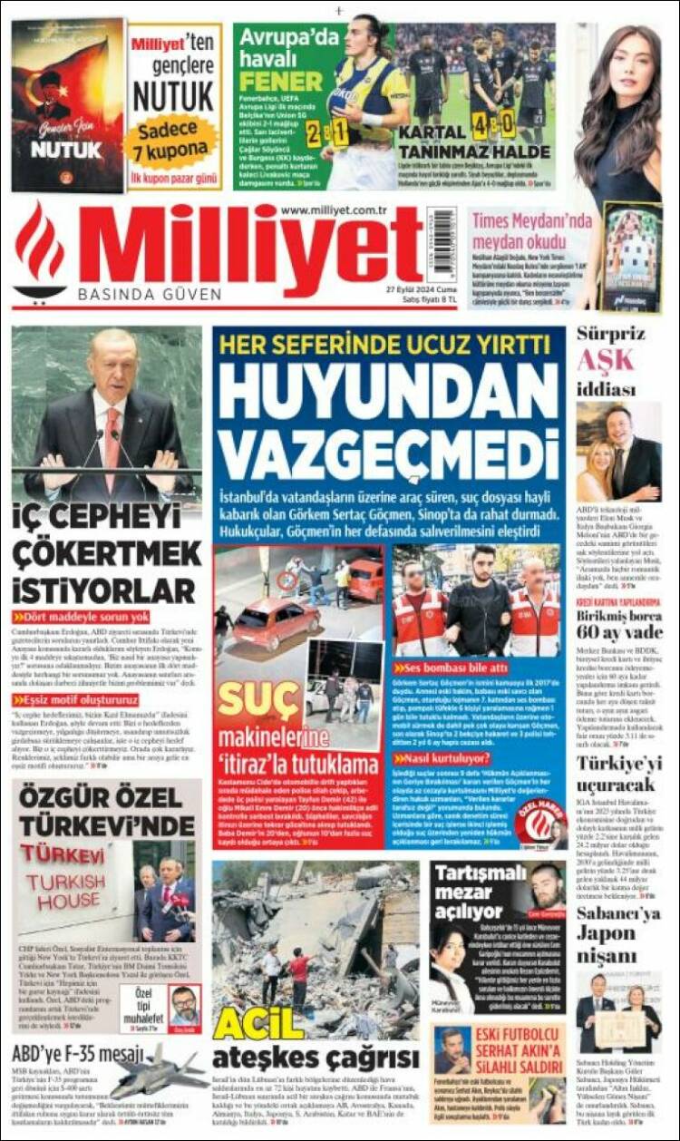 Portada de Milliyet (Turqu&iacute;a)