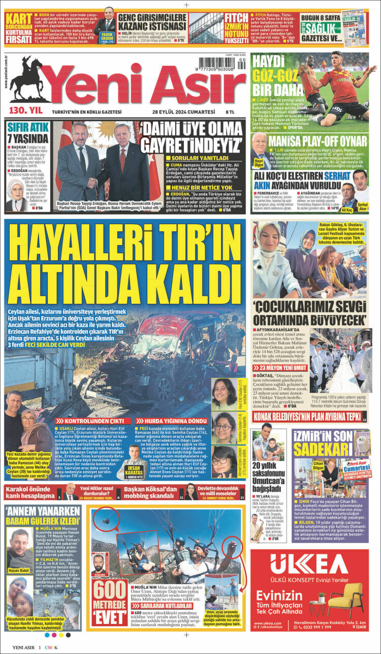 Portada de Yeni Asır (Turqu&iacute;a)