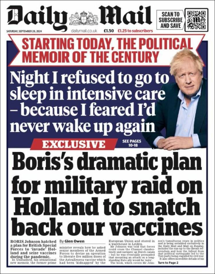 Portada de Daily Mail (Reino Unido)